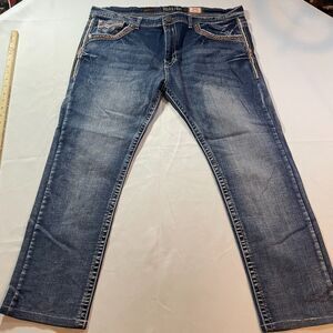 GS-115 Premium Jeans Mens Size‎ 40 Blue Denim Embroidered Straight Pockets
